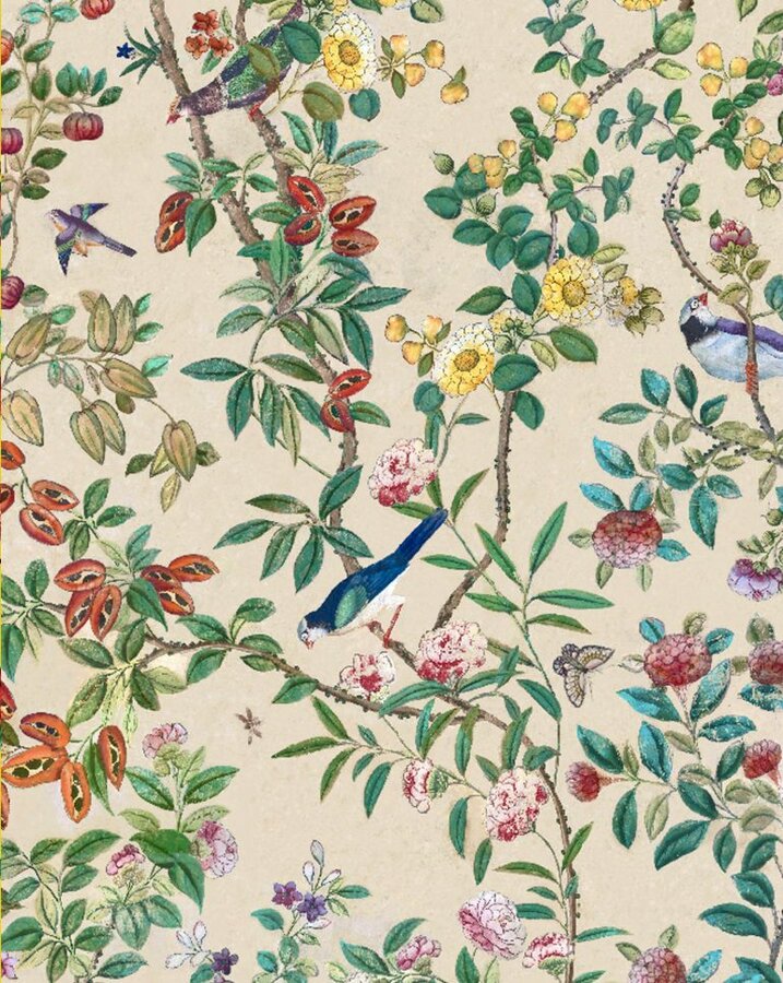 Frenchus  The beautiful ANTOINETTE POISSON domino wallpaper Oiseaux  et Feuillages tap to shop wallpaper  sample covering the walls of John  Gallianos stunning master room in his hideaway located in Northern