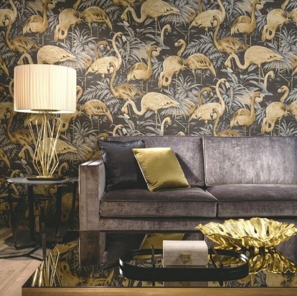 buis bungeejumpen Collega ARTE Flamingo Behang Goud - Avalon Collectie 31540 - Luxury By Nature